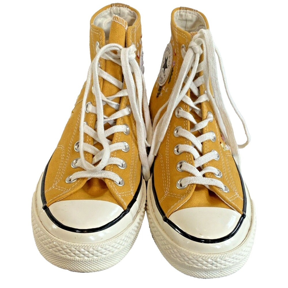 Converse Unisex Chuck Taylor All Star Hi Yellow Floral Embroidery Shoes Sneakers
